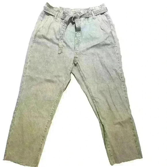 Garage Jeans Juniors Sz 13 Paperbag Waist Straight Blue Lt Wash Belted High Rise - Picture 1 of 11